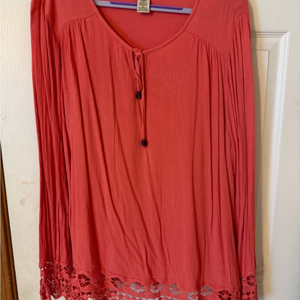 Eyelash Couture Burnt Orange Embellished Blouse with Tie Front